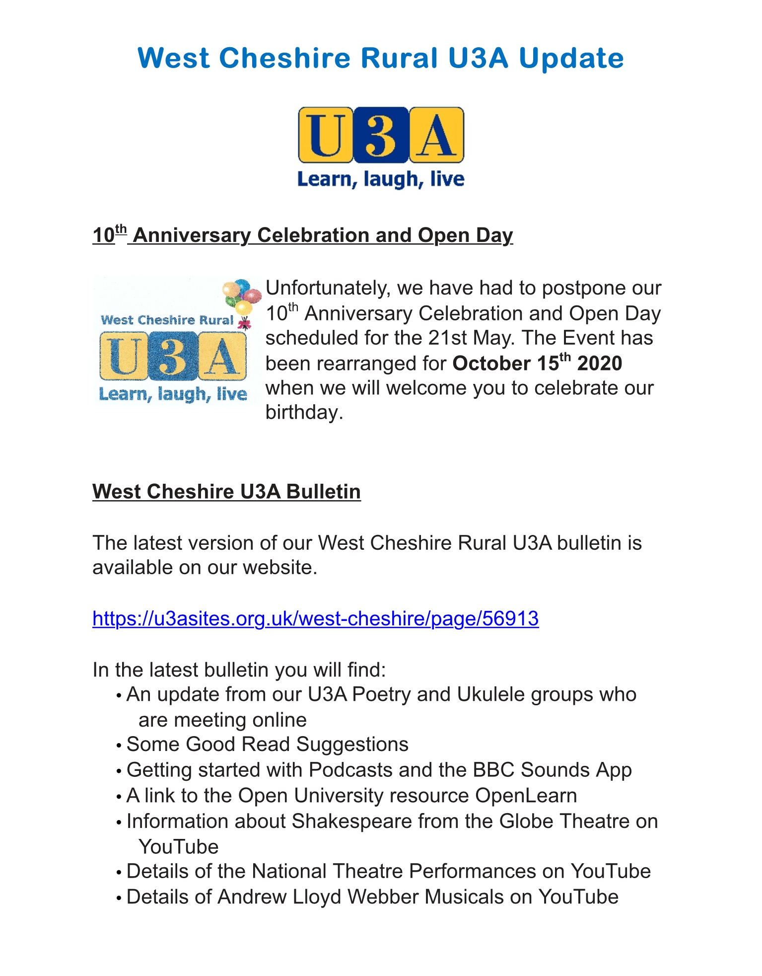 U3A newsletter