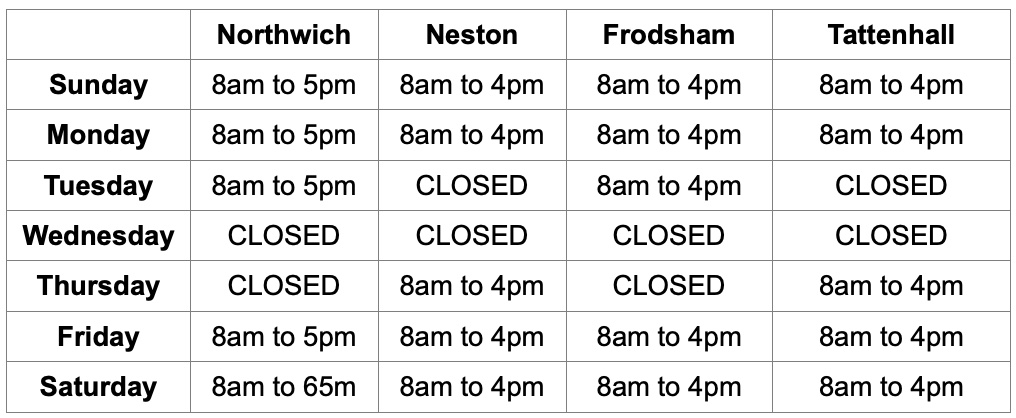 Recycling Centre Opening times