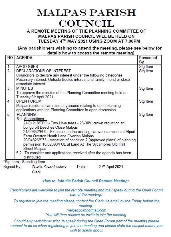 Planning Committee Agenda 4th May