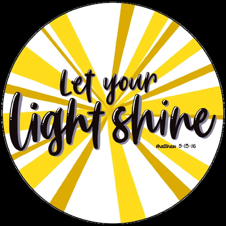Hand lettered Let Your Light Shine Bible verse print with a yellow sunburst background design