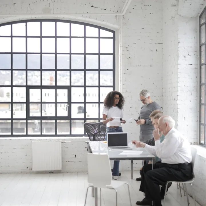 A contemporary daylit office workspace