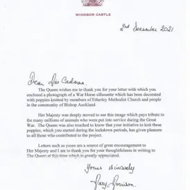 Etherley letter rom Queen December 2021 Poppies