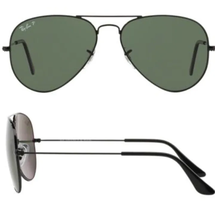 Ray-Ban Aviator In Black With Crystal Green Polarised Lenses RB3025 002/58
