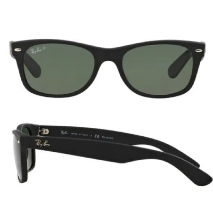 Ray-Ban New Wayfarer In Rubber Black With Crystal Green Lenses RB2132 622-58