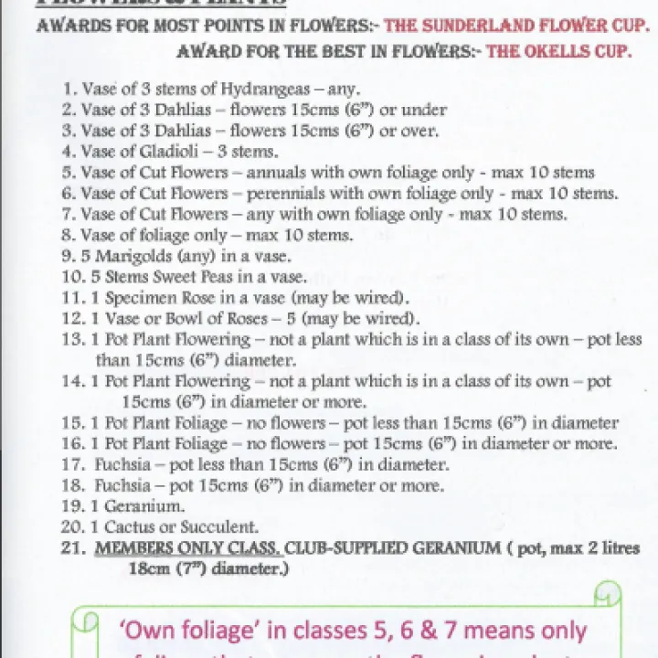Horticultural Show Schedule Page 1