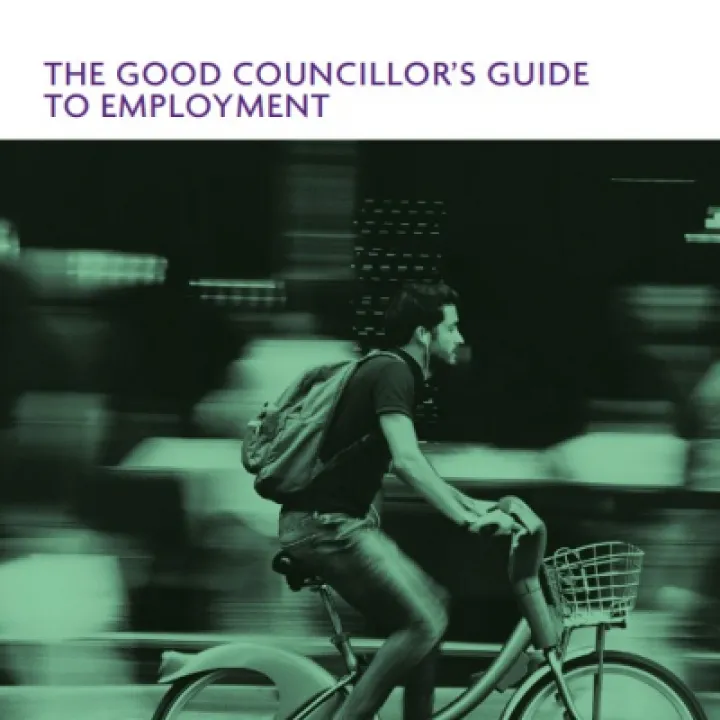 Cover of The Good Councillor’s Guide to Employment, showing a cyclist