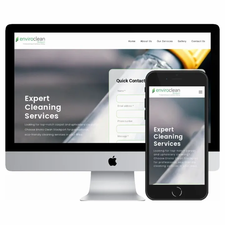 Desktop and mobile screenshots of the Enviro Clean Stockport website