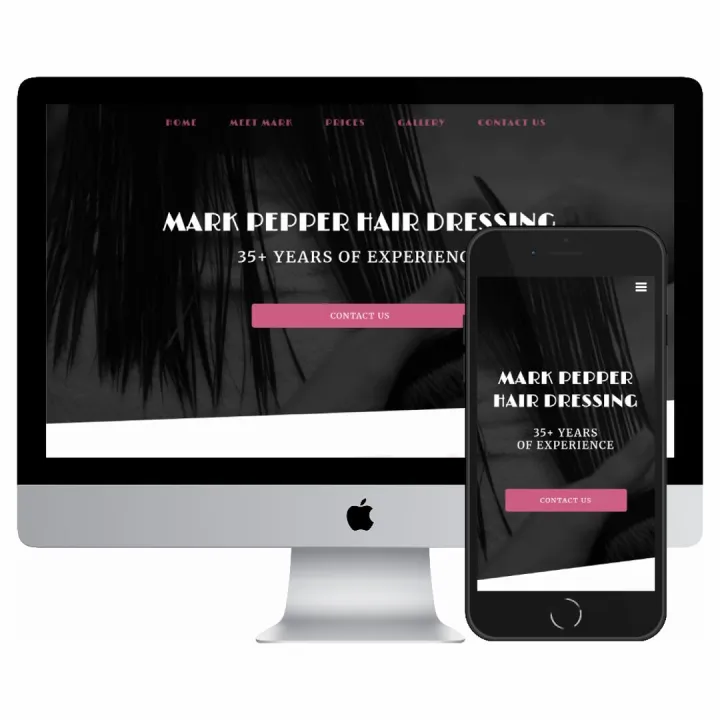 Desktop and mobile screenshots of the Mark Pepper Hair website
