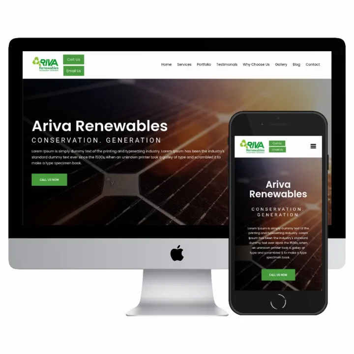 Desktop and mobile screenshots of the Ariva Renewables New website