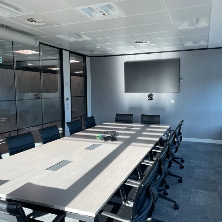 Conference room with purple lighting