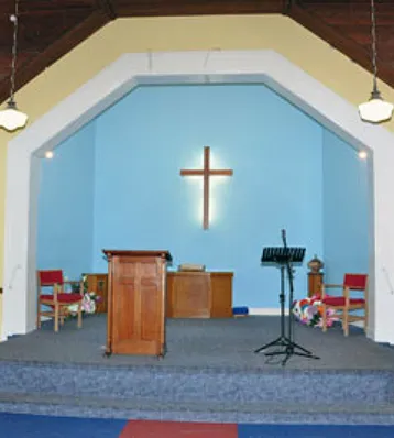 Inside the church at the front