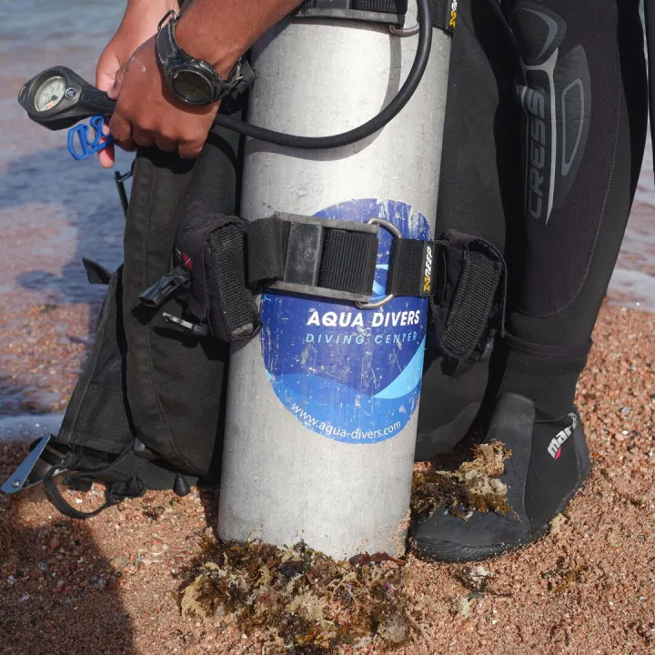 Scuba diver getting