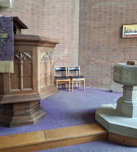 Staveley Methodist Church pulpit and font