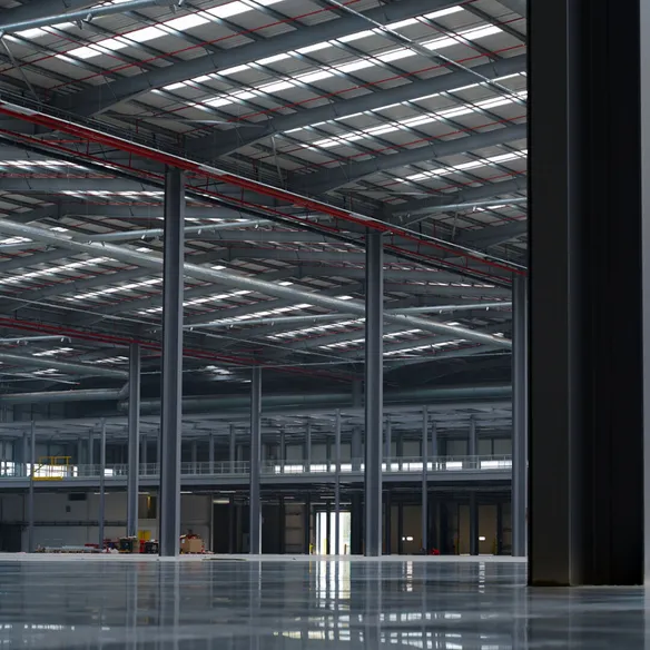 Large dark warehouse interior