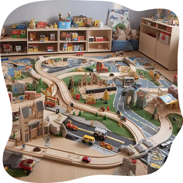 An imaginative play area complete with a miniature cityscape