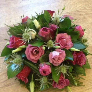 funeral flowers, sympathy, posy pad, roses, pink