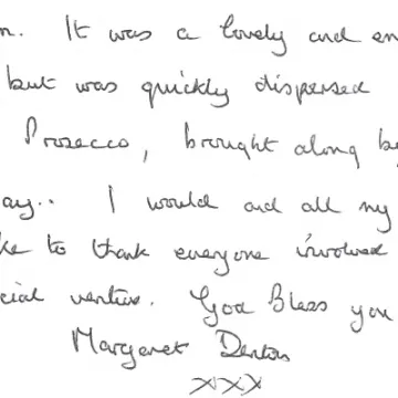 Thank you letter from Margaret – Sept 2020