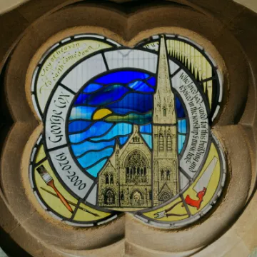 George Cox window with church