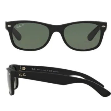 Ray-Ban New Wayfarer In Rubber Black With Crystal Green Lenses RB2132 622-58