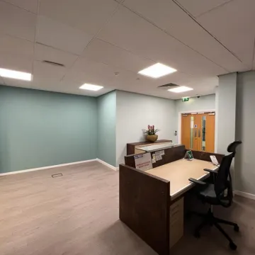The fitted-out reception area at the QBE office in Leeds