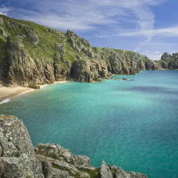 Beach, cliffs, blue sky