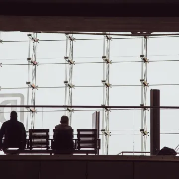 Silhouettes, people, bank