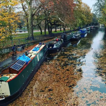 Canal boats moored up in autumn