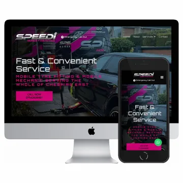 Desktop and mobile screenshots of the Speedi Mobile Tyres website