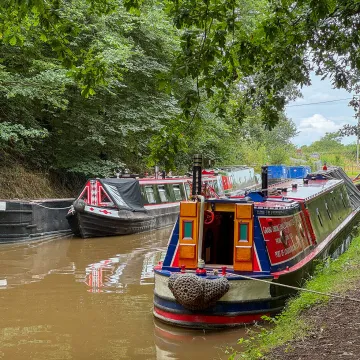 Aerial view of a selection of the historic boats on display at Audlem Wharf (2)