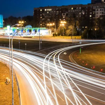 A dynamic city night scene showcasing light