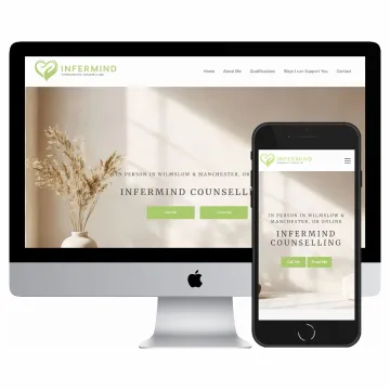 Desktop and mobile screenshots of the Infermind website