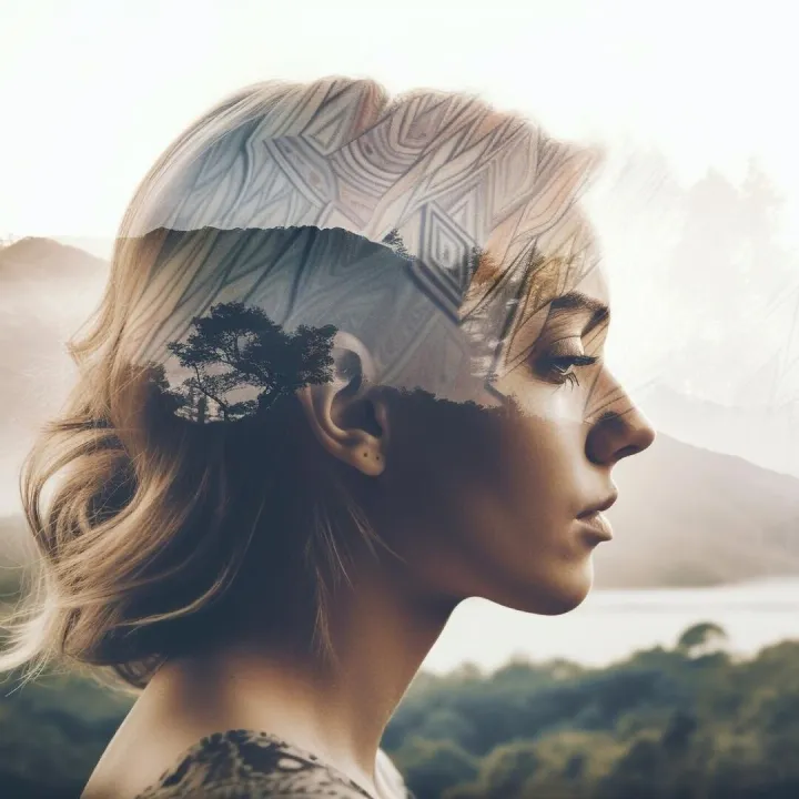 Young woman in nature beauty and freedom generated by AI