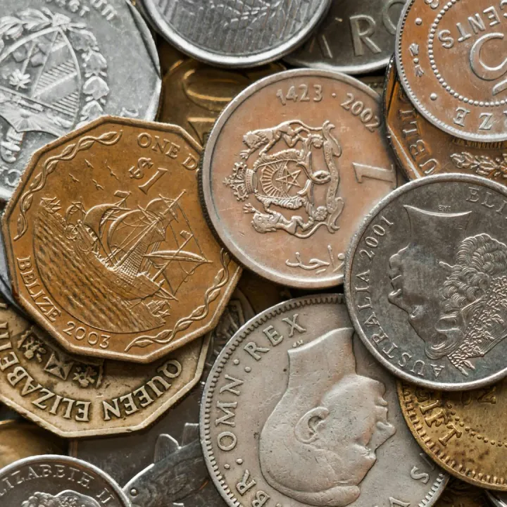 High-resolution close-up of various international