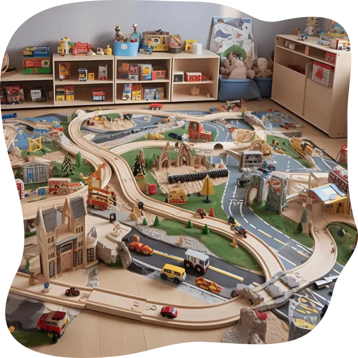 An imaginative play area complete with a miniature cityscape