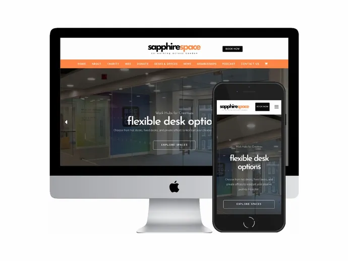 Desktop and mobile screenshots of the Sapphire Space website