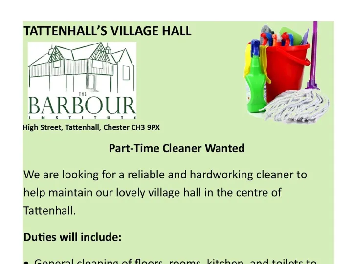 Tattenhall Online – Cleaner Job Advert 2026