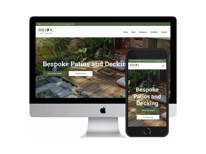 Desktop and mobile screenshots of the Briox Landscaping website