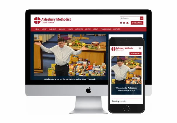 Desktop and mobile screenshots of the Aylesbury Methodist Church website