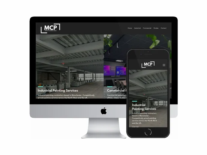Desktop and mobile screenshots of the MCP Painting Group website