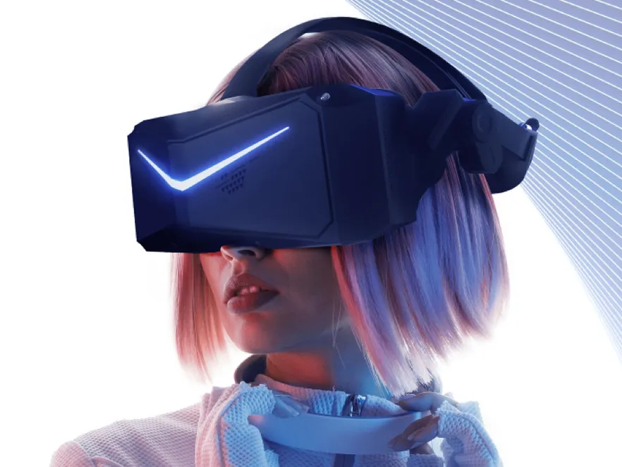 Woman wearing a Pimax Crystal Light PCVR hreadset