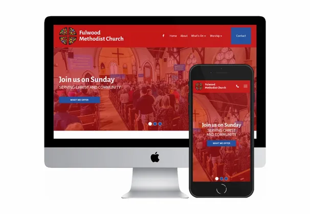 Desktop and mobile screenshots of the Fulwood Methodist Church website
