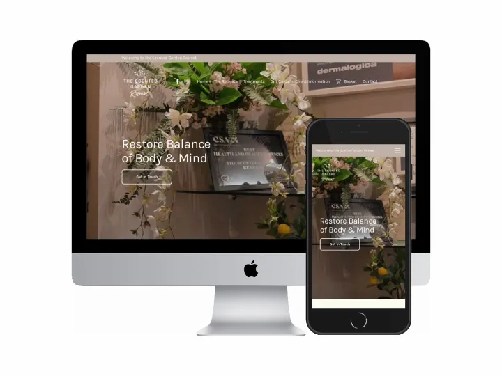 Desktop and mobile screenshots of the Scented Garden Retreat website