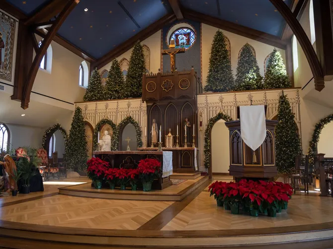 Christmas decorations inside St Thomas More