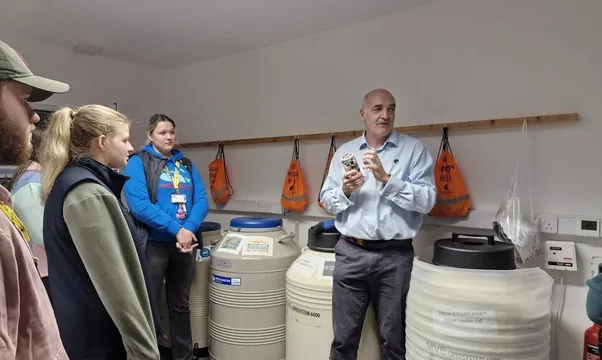 Tullis Matson showing BCBC members the cryostore at Stallion AI Services