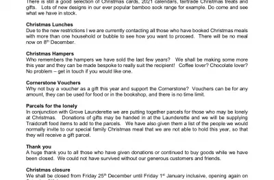 Cornerstone Friends Newsletter December 2020
