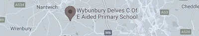 Map showing the location of Wybunbury Delves