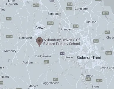 Map showing the location of Wybunbury Delves