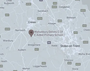 Map showing the location of Wybunbury Delves