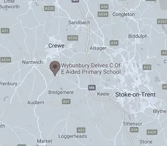 Map showing the location of Wybunbury Delves