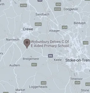 Map showing the location of Wybunbury Delves